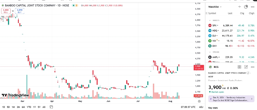 Sơ đồ giá cổ phiếu BCG trên TradingView.