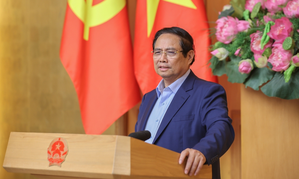 Thủ tướng Chính phủ Phạm Minh Chính phát biểu tại buổi làm việc với Ban Nghiên cứu phát triển kinh tế tư nhân (Ban IV). Ảnh: VGP