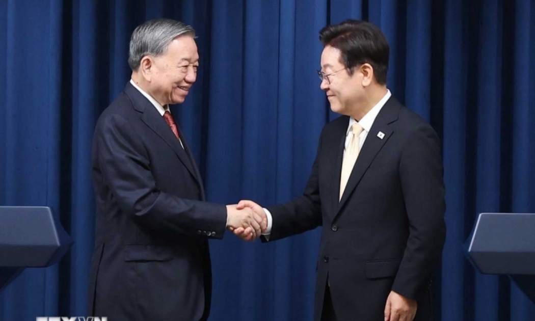 Tổng Bí thư Tô Lâm và Tổng thống Hàn Quốc Lee Jae Myung. Ảnh: TTXVN