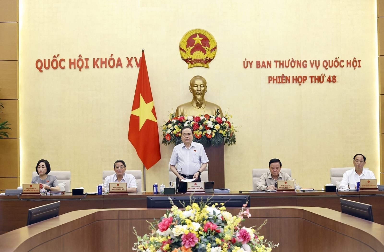 Chủ tịch Quốc hội Trần Thanh Mẫn phát biểu khai mạc Phiên họp thứ 48 của Uỷ ban Thường vụ Quốc hội. Ảnh: Doãn Tấn/TXVN.
