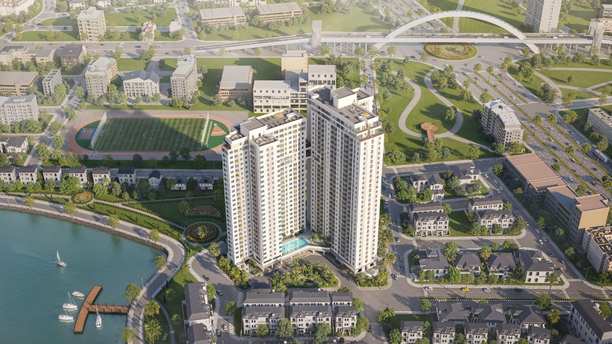Toàn cảnh tổ hợp căn hộ Lakeside Garden sở hữu vị trí đắc địa,thiết kế hiện đại, không gian sống chất lượng.