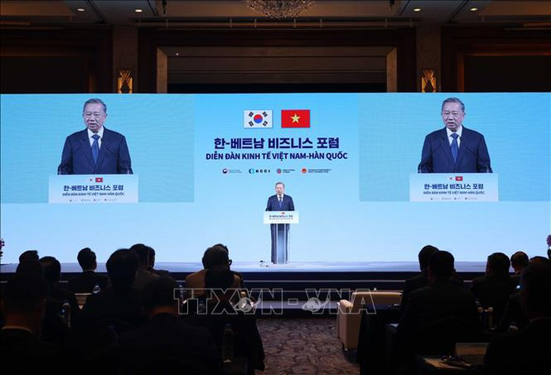 &nbsp;Diễn đàn Kinh tế Việt Nam – Hàn Quốc với chủ đề “Hợp tác phát triển chuỗi sản xuất trong trong kỷ nguyên mới. Ảnh: TTXVN