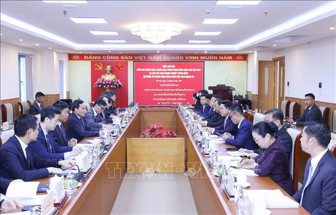 Toàn cảnh buổi làm việc giữa Ban Chính sách, chiến lược Trung ương với Phó Thủ tướng Lào Saleumxay Kommasith. Ảnh: TTXVN
