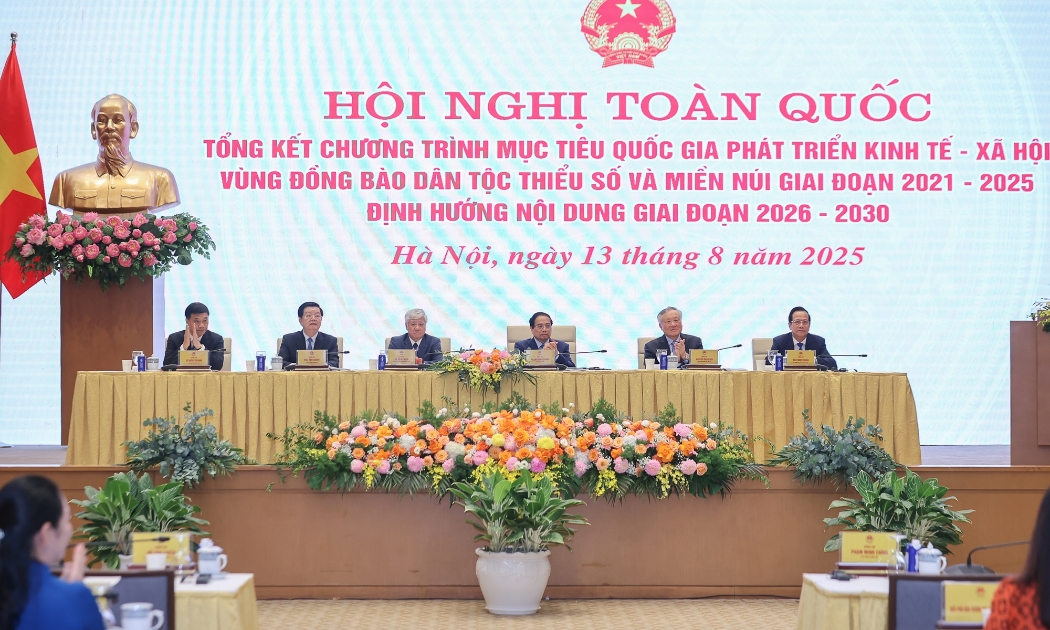 Thủ tướng Chính phủ Phạm Minh Chính chủ trì Hội nghị toàn quốc tổng kết Chương trình mục tiêu quốc gia phát triển kinh tế - xã hội vùng đồng bào dân tộc thiểu số và miền núi giai đoạn 2021 - 2025 và định hướng nội dung giai đoạn 2026 - 2030.