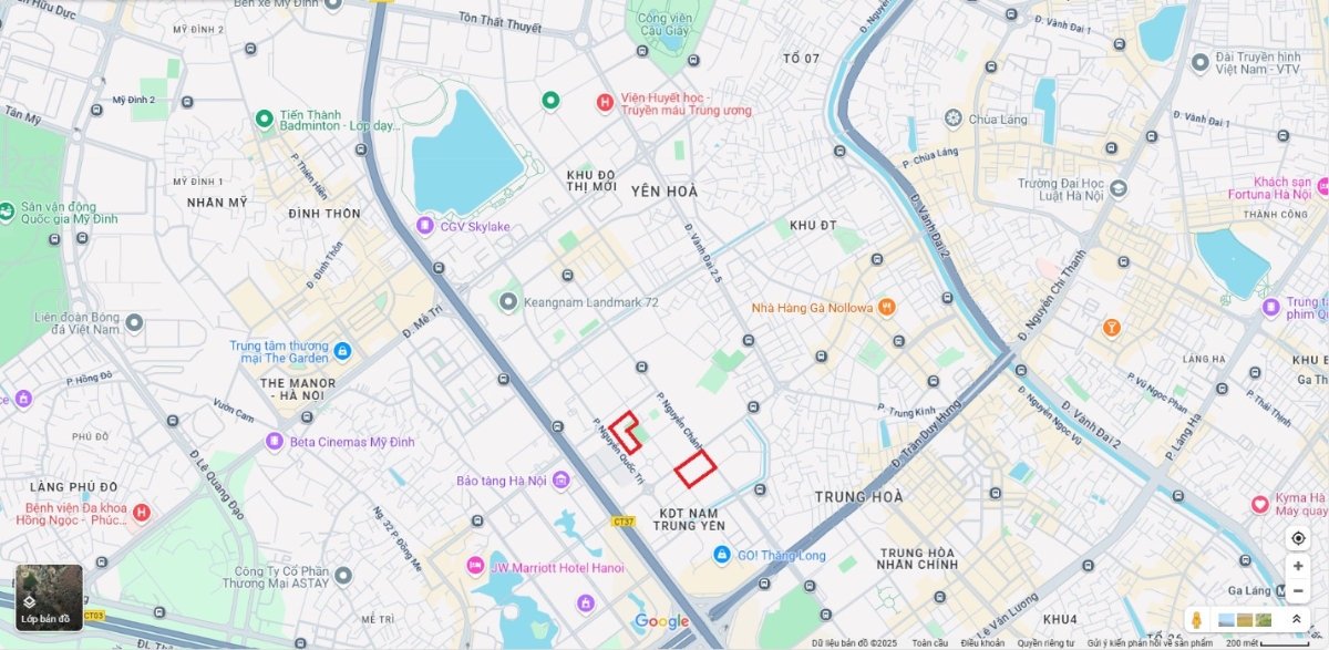 Vị trí hai dự án văn phòng hạng sang của TD Group tại khu đô thị Nam Trung Yên.