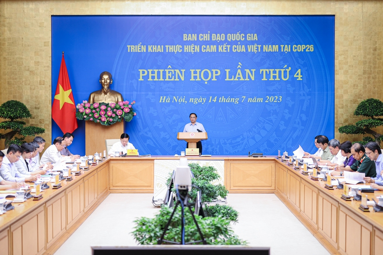 Thủ tướng Phạm Minh Chính chủ trì phiên họp lần thứ 4 Ban Chỉ đạo quốc gia thực hiện cam kết tại COP26 (Ảnh: VGP).