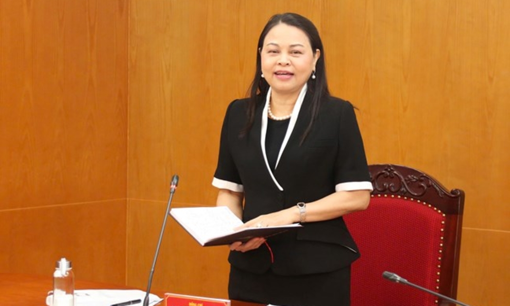 Phó Chủ tịch - Tổng Thư ký Nguyễn Thị Thu Hà phát biểu tại cuộc làm việc. Ảnh: Mattran.org.vn.