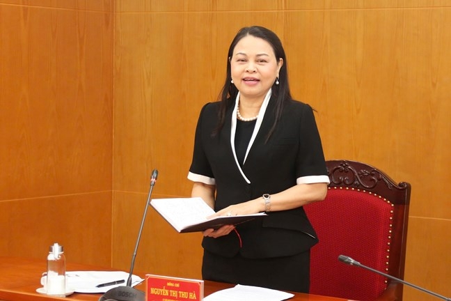 Phó Chủ tịch - Tổng Thư ký Nguyễn Thị Thu Hà phát biểu tại cuộc làm việc. Ảnh: Mattran.org.vn.