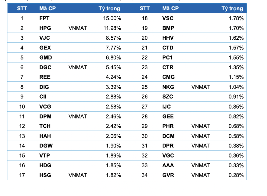 Ước tính danh mục Chỉ số cổ phiếu công nghiệp hiện đại và công nghệ “Vietnam Modern Industrials & Technology Index”.