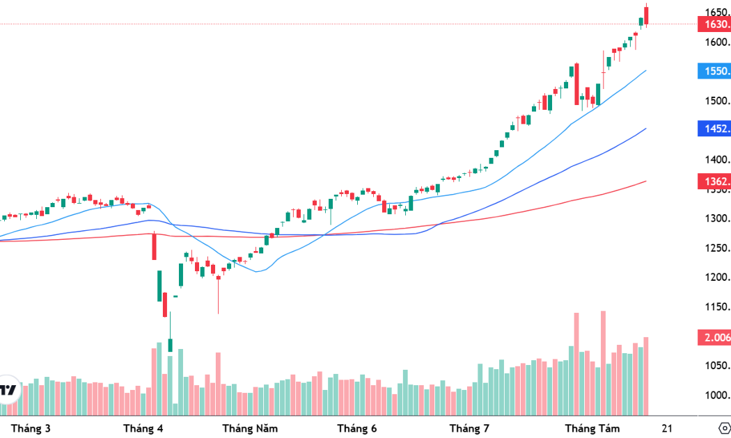 VN-Index và các đường trung bình 20, 50, 100 ngày.
