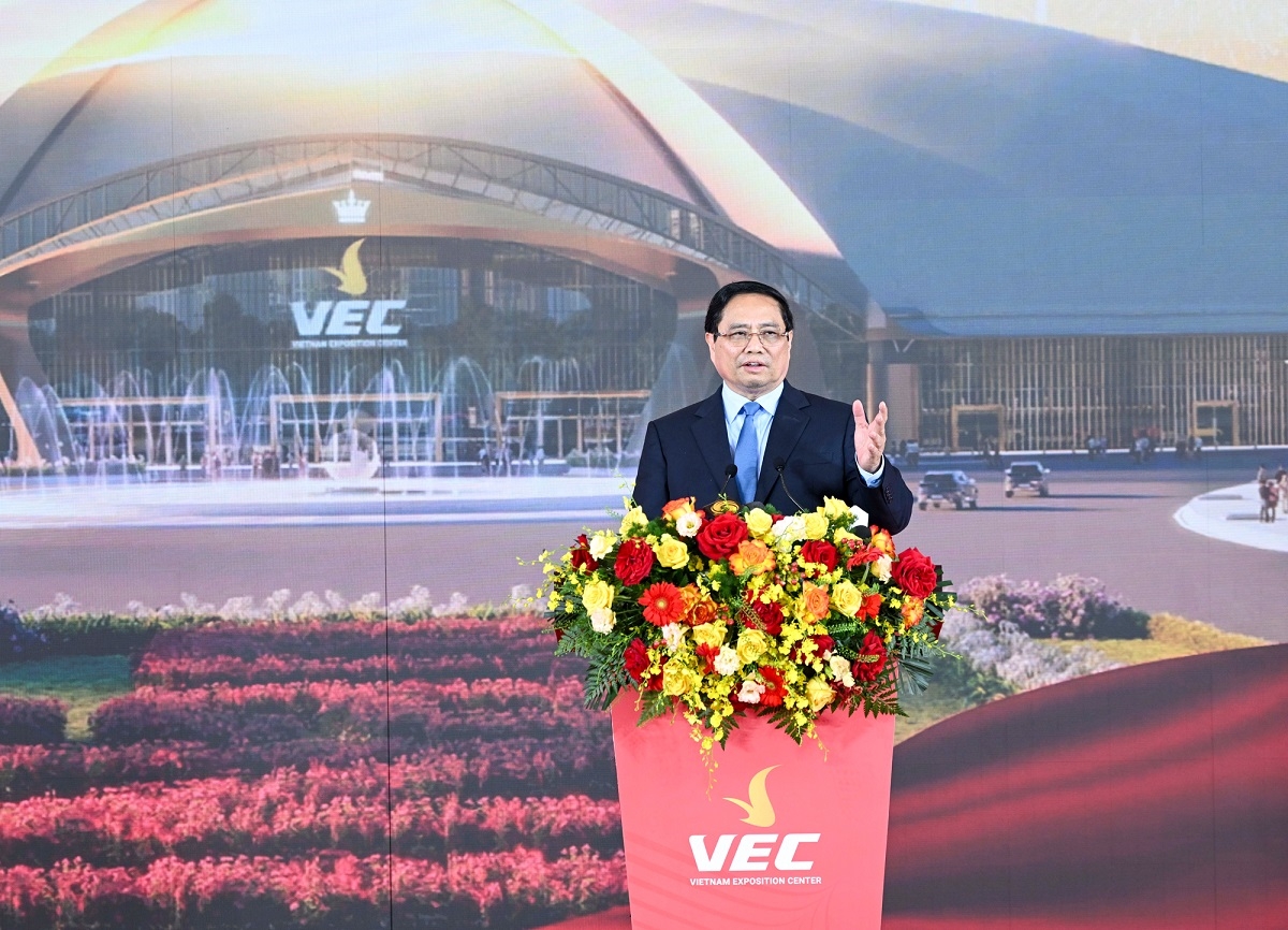 Thủ tướng Chính phủ Phạm Minh Chính nhấn mạnh Trung tâm Hội chợ Triển lãm quốc gia hứa hẹn là không gian góp phần thúc đẩy sự phát triển ngành dịch vụ công nghiệp văn hóa, công nghiệp giải trí của Việt Nam.