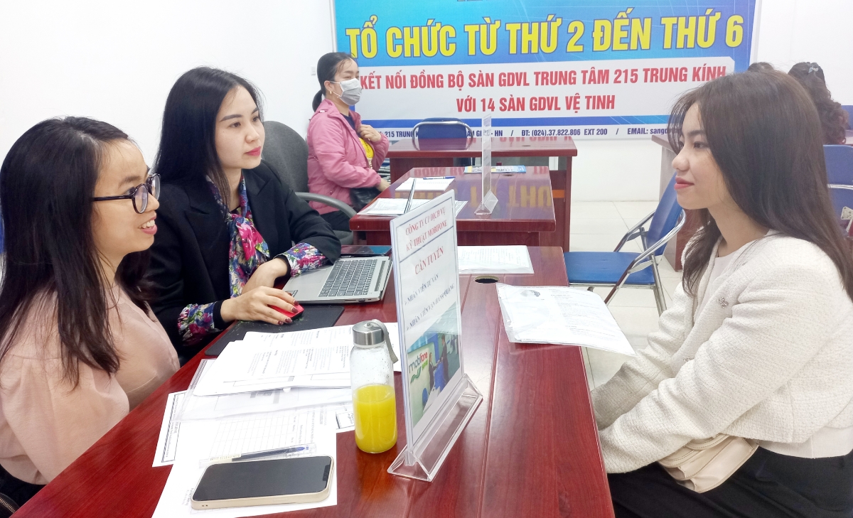 Người lao động được tư vấn, hỗ trợ kết nối việc làm để sớm quay trở lại thị trường lao động. Ảnh: Thu Hằng.