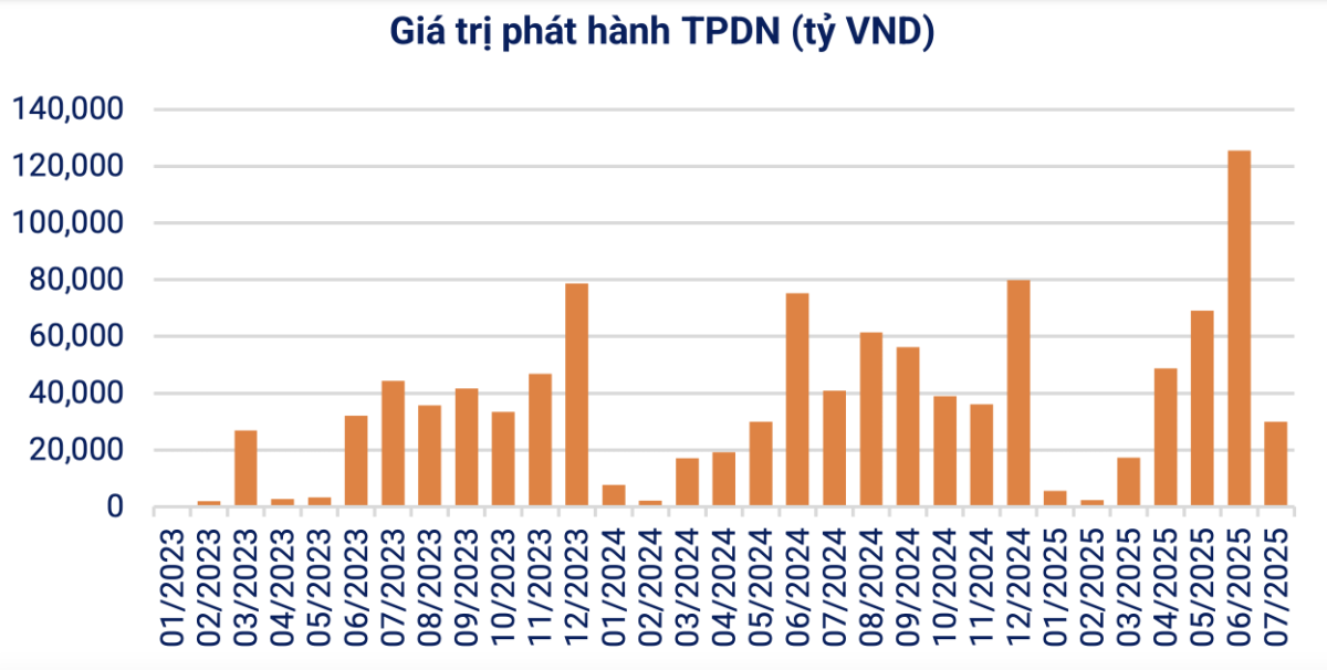 <b>Giá trị phát hành trái phiếu doanh nghiệp trong tháng 7 (Nguồn: VBMA)</b>
