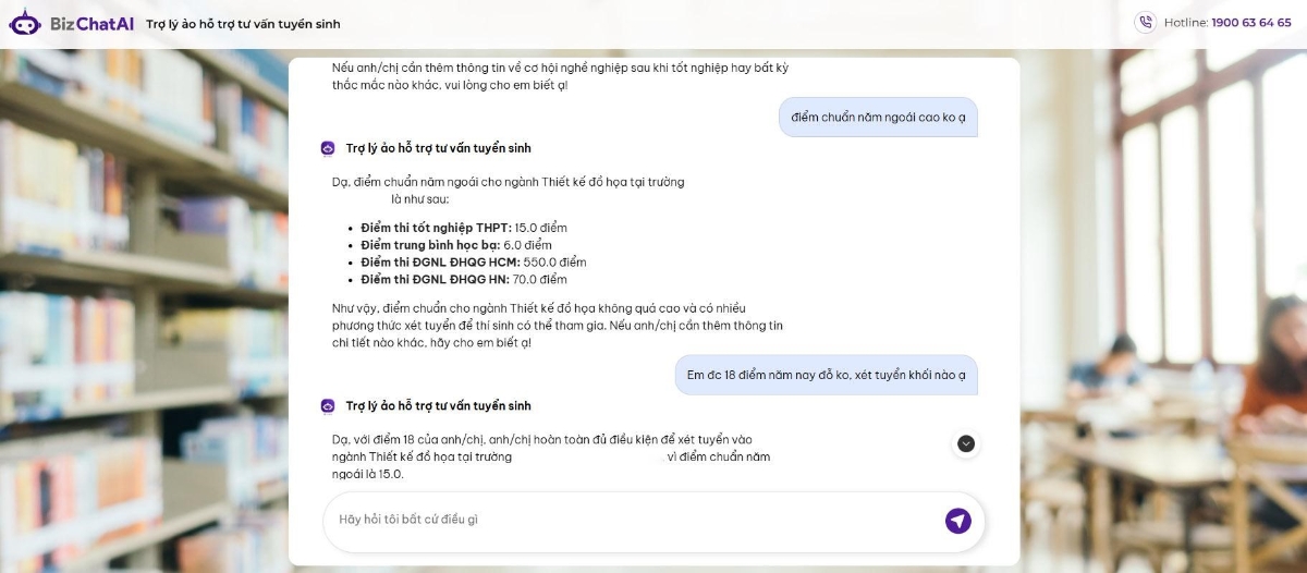 BizChatAI: Chuyên viên tư vấn ảo, người bạn đồng hành tin cậy của thí sinh.