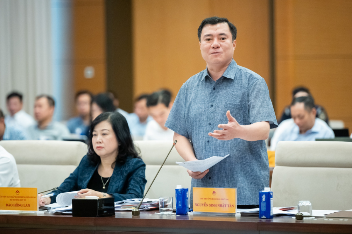 Thứ trưởng Bộ Công Thương Nguyễn Sinh Nhật Tân phát biểu. Ảnh: Quốc hội