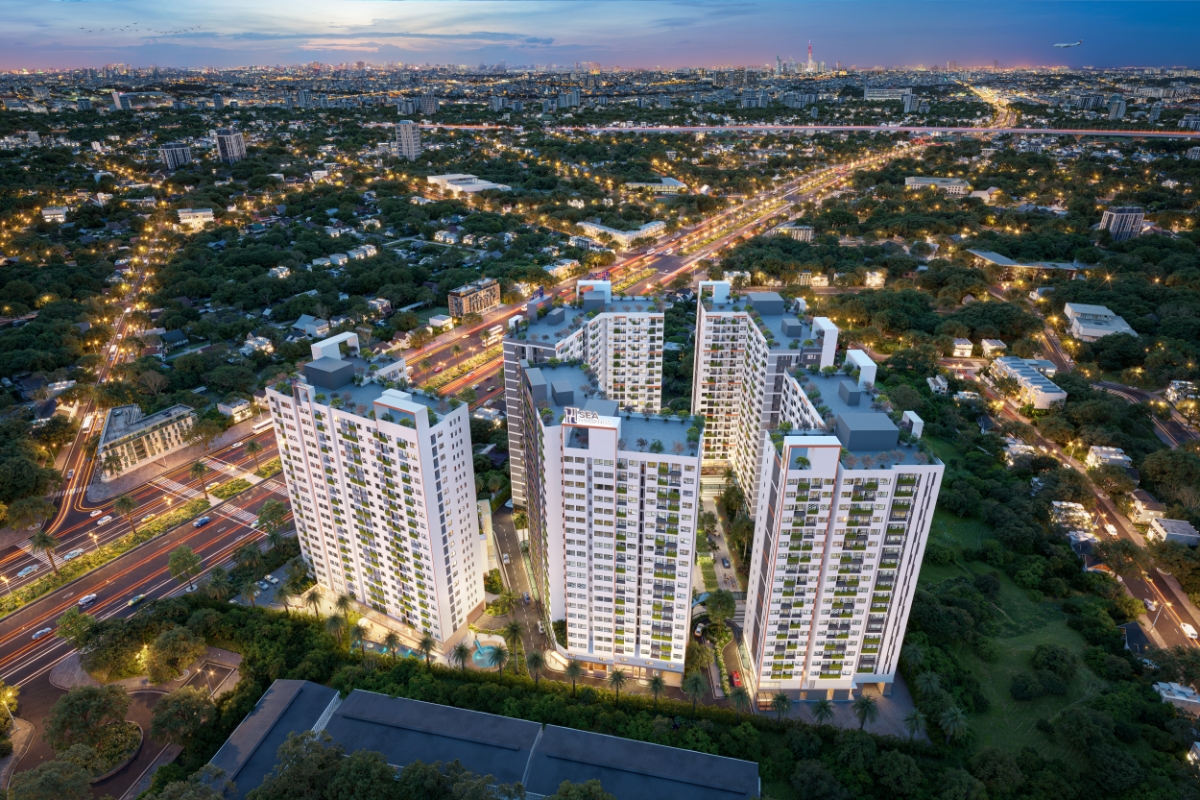 Dự án căn hộ Destino Centro do Seaholdings phát triển nằm trên mặt tiền Quốc lộ 1A, cách đoạn Lê Khả Phiêu chỉ 3 phút di chuyển. Ảnh: Seaholdings.