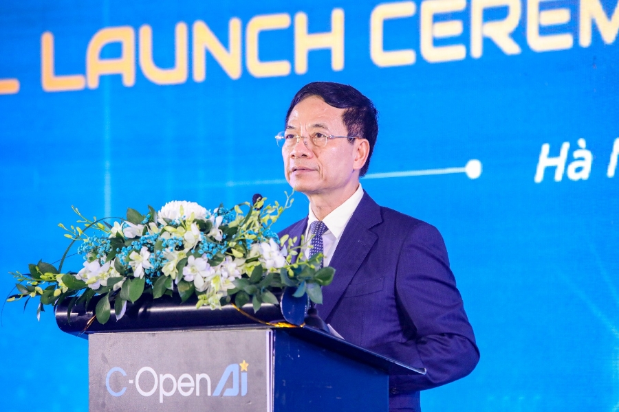 Bộ trưởng Bộ Khoa học và Công nghệ Nguyễn Mạnh Hùng tại sự kiện ngày 21/8 của Tập đoàn Công nghệ CMC. 