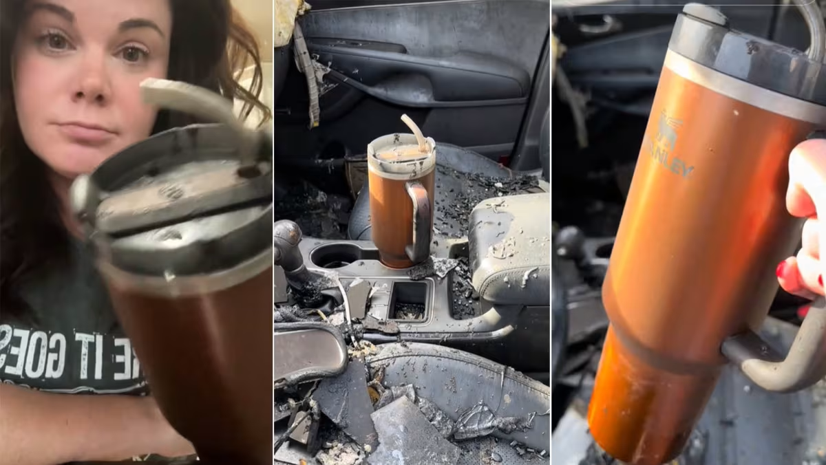 Chiếc xe của&nbsp;Danielle đã cháy rụi nhưng chiếc cốc giữ nhiệt Stanley của cô vẫn gần như nguyên vẹn.
