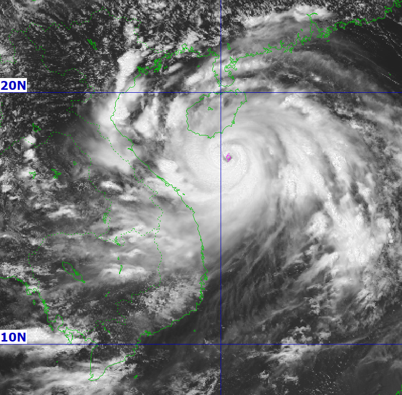 Ảnh mây vệ tinh bão số 5 lúc 13h ngày 24/8 - Ảnh: Trung tâm Dự báo Khí tượng Thủy văn quốc gia.&nbsp;