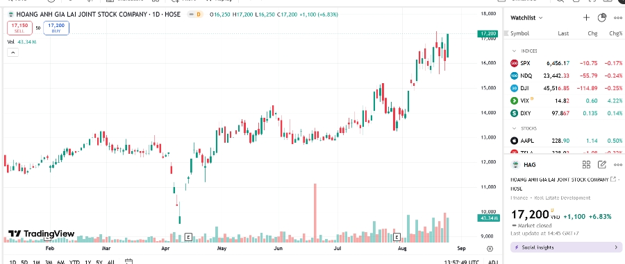 Sơ đồ giá cổ phiếu HAG trên TradingView.