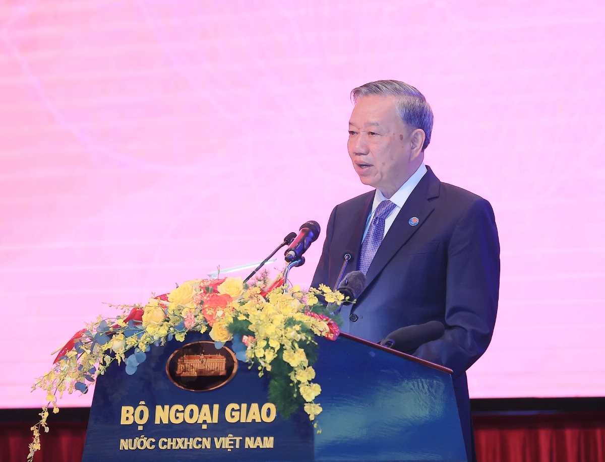 Tổng Bí thư Tô Lâm phát biểu tại Lễ kỷ niệm 80 năm Ngày thành lập ngành Ngoại giao. Ảnh: VGP.