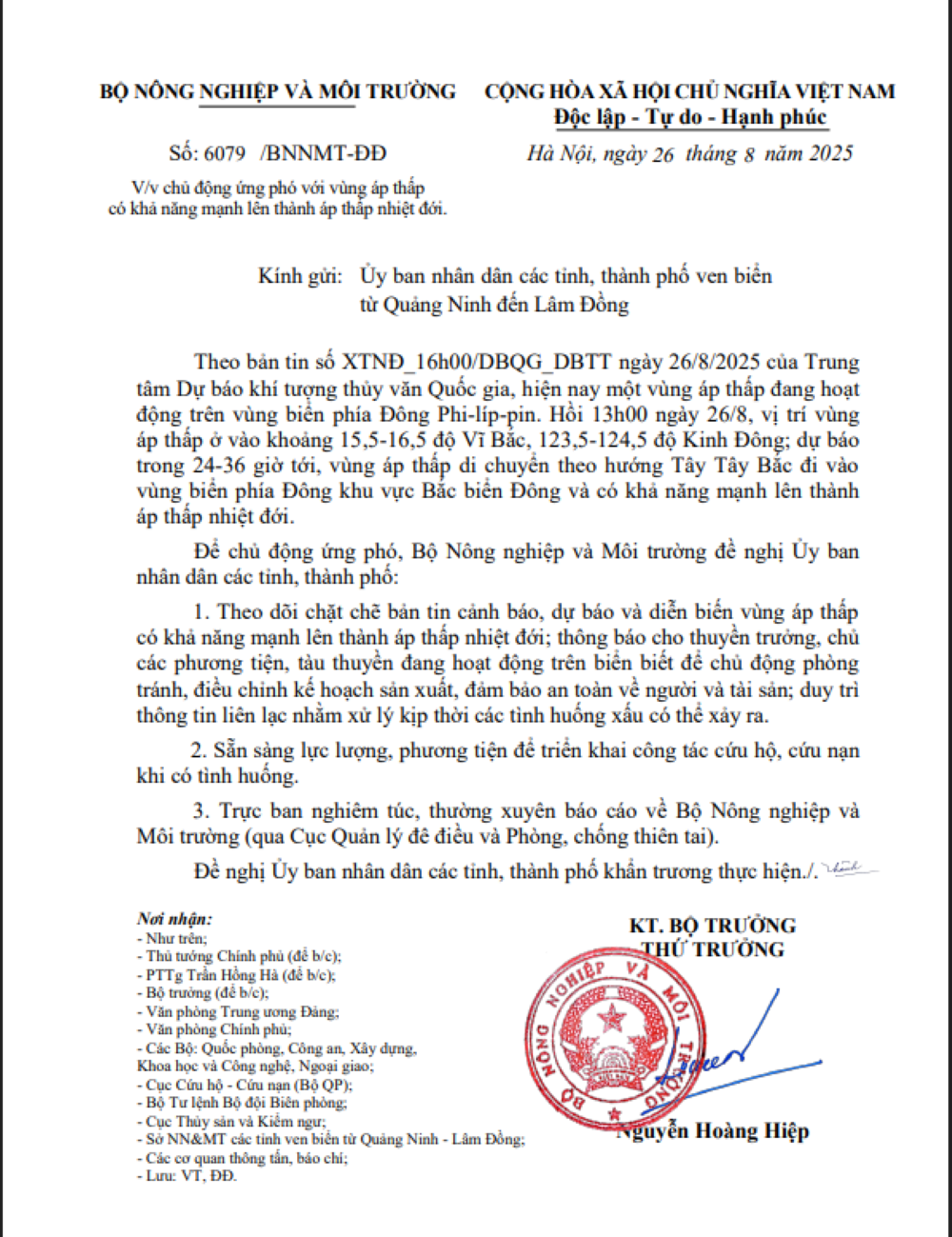 Công văn số 6079 của Bộ Nông nghiệp và Môi trường 