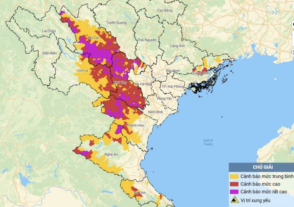 Bản đồ nguy cơ lũ quét, sạt lở đất đá trên các khu vực.