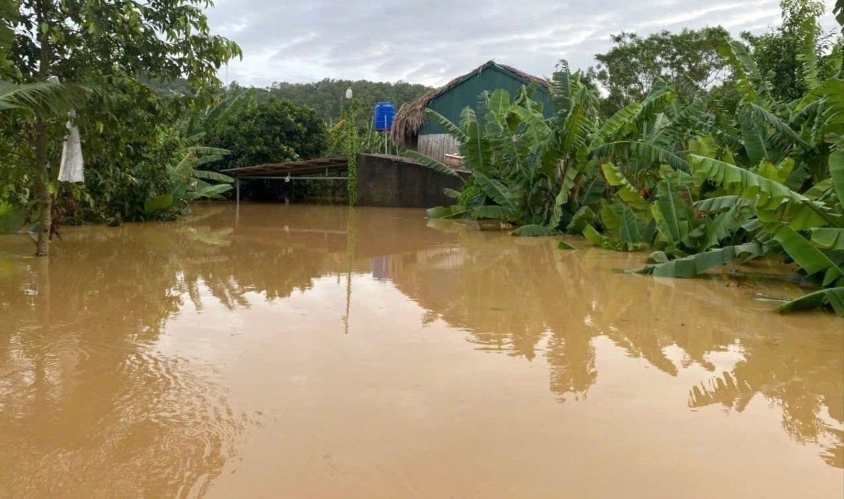 Chiều 26/8, hàng chục hộ dân ở thôn Bình Lâm, xã Hà Trung, tỉnh Thanh Hóa bị ngập sâu trong nước