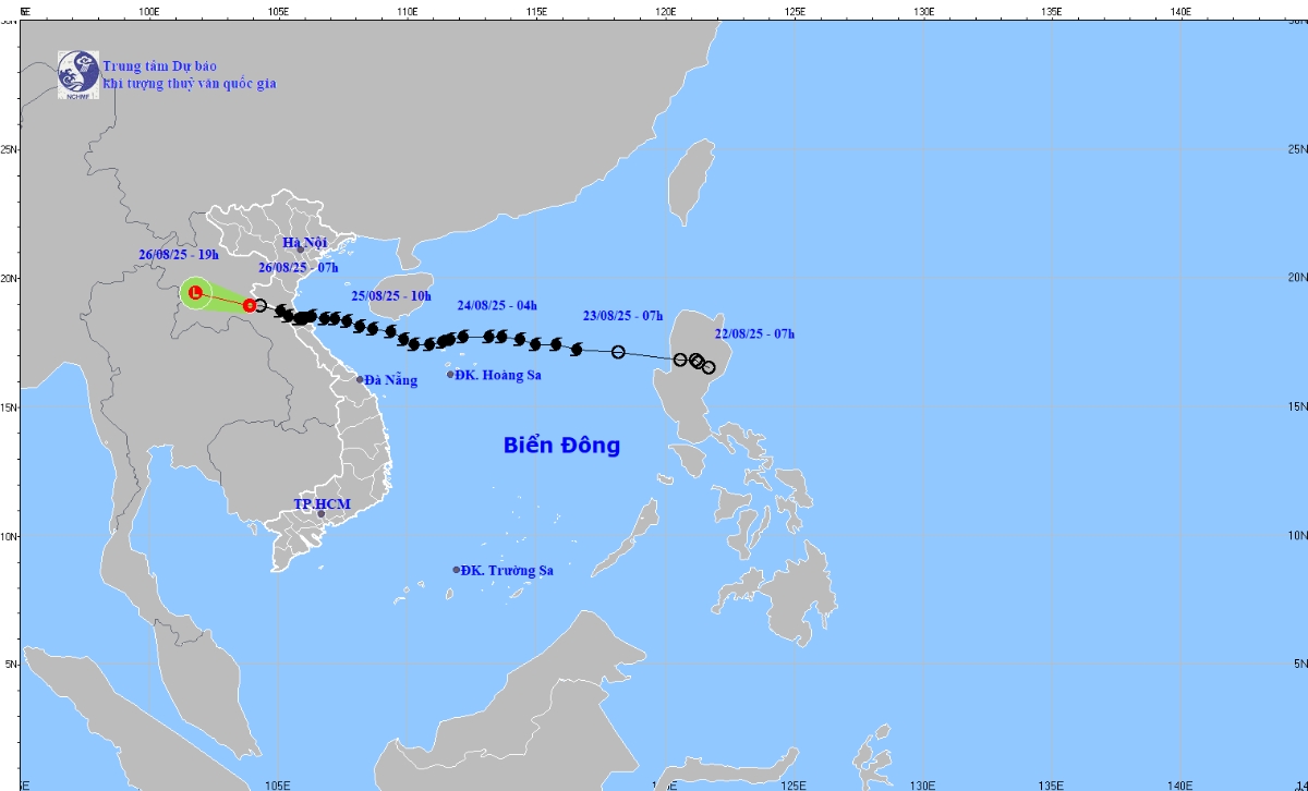 Đường đi cơn bão số 5. Nguồn: Trung tâm Dự báo Khí tượng thuỷ văn Quốc gia.