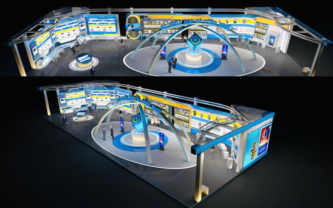 Phối cảnh khu triển lãm thành tựu khoa học, công nghệ, đổi mới sáng tạo và chuyển đổi số do Bộ Khoa học và Công nghệ chủ trì.