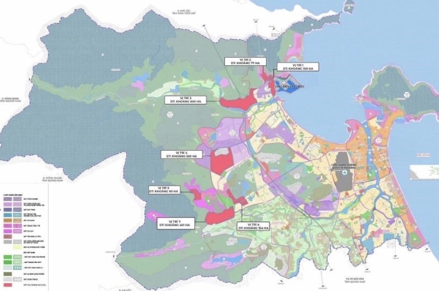 Bản đồ các vị trí dự kiến xây dựng Khu thương mại tự do Đà Nẵng.