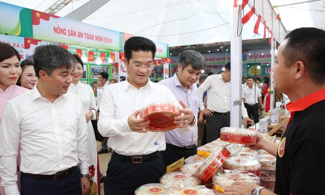 Ông Trần Anh Dũng, Phó Chủ tịch UBND tỉnh Ninh Bình, tham quan gian hàng. Ảnh: Văn Đại