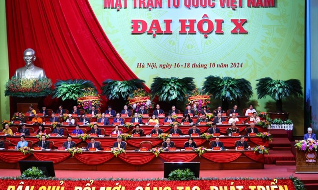 Đoàn Chủ tịch điều hành Đại hội đại biểu toàn quốc Mặt trận Tổ quốc Việt Nam lần thứ X, nhiệm kỳ 2024-2029. Ảnh: Mattran.