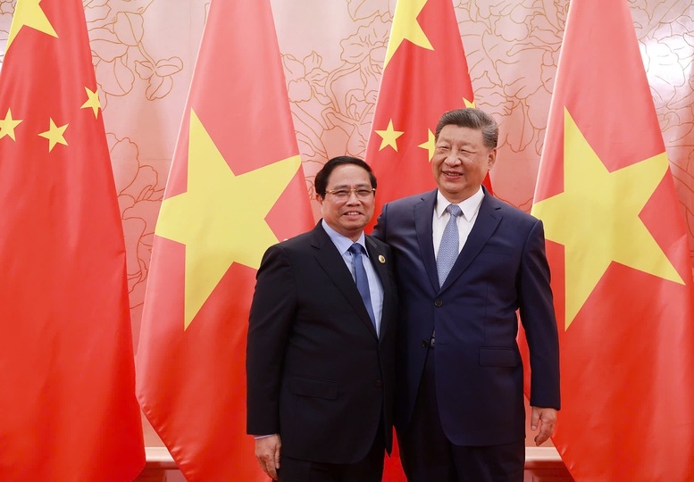 Thủ tướng Phạm Minh Chính hội kiến Tổng Bí thư, Chủ tịch nước Trung Quốc. Ảnh: VGP.