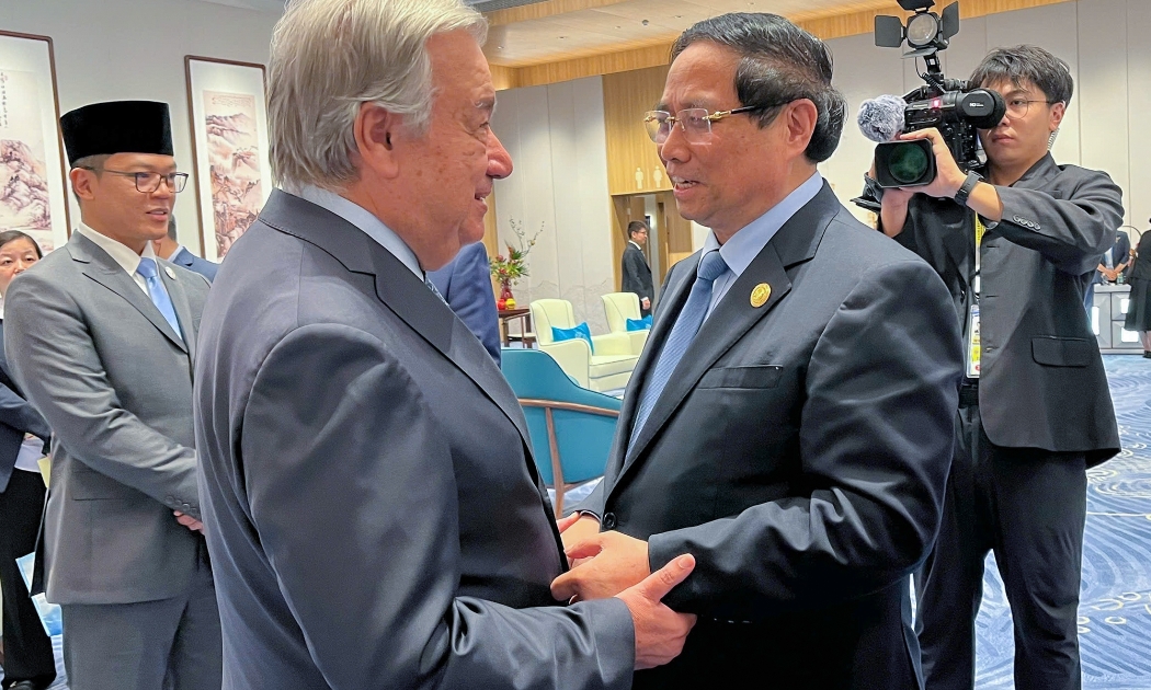 Thủ tướng Chính phủ Phạm Minh Chính gặp Tổng thư ký Liên Hợp Quốc Antonio Guterres ngày 1/9 bên lề Hội nghị Thượng đỉnh Tổ chức Hợp tác Thượng Hải (SCO) mở rộng. Ảnh: VGP.