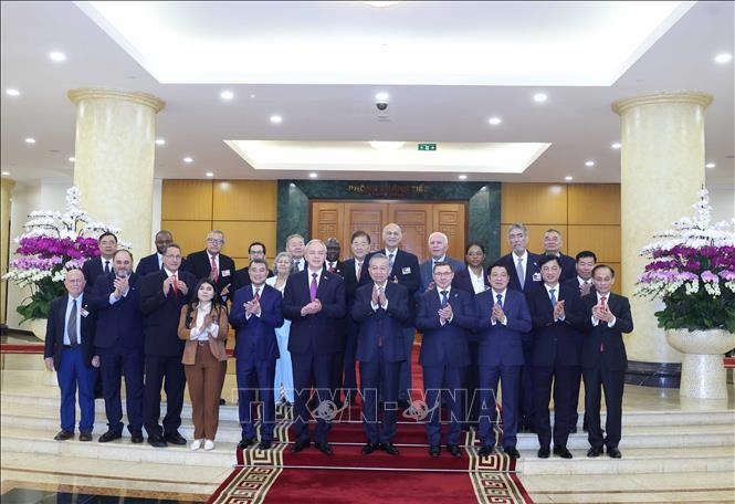 Tổng Bí thư Tô Lâm tiếp Trưởng đoàn chính đảng các nước dự Lễ kỷ niệm 80 năm Cách mạng Tháng Tám và Quốc khánh 2/9. Ảnh: TTXVN.