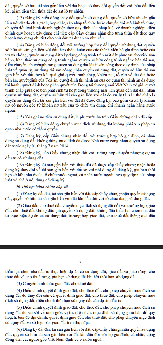 Danh mục thủ tục hành chính đất đai cấp tỉnh và cấp xã thuộc phạm vi áp dụng phương án tái cấu trúc của Hà Nội