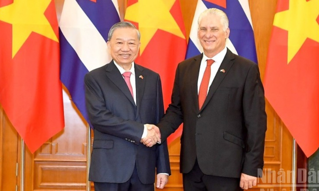 Tổng Bí thư Tô Lâm với Bí thư Thứ nhất, Chủ tịch nước Cuba Miguel Diaz-Canel Bermudez. Ảnh: Nhân Dân