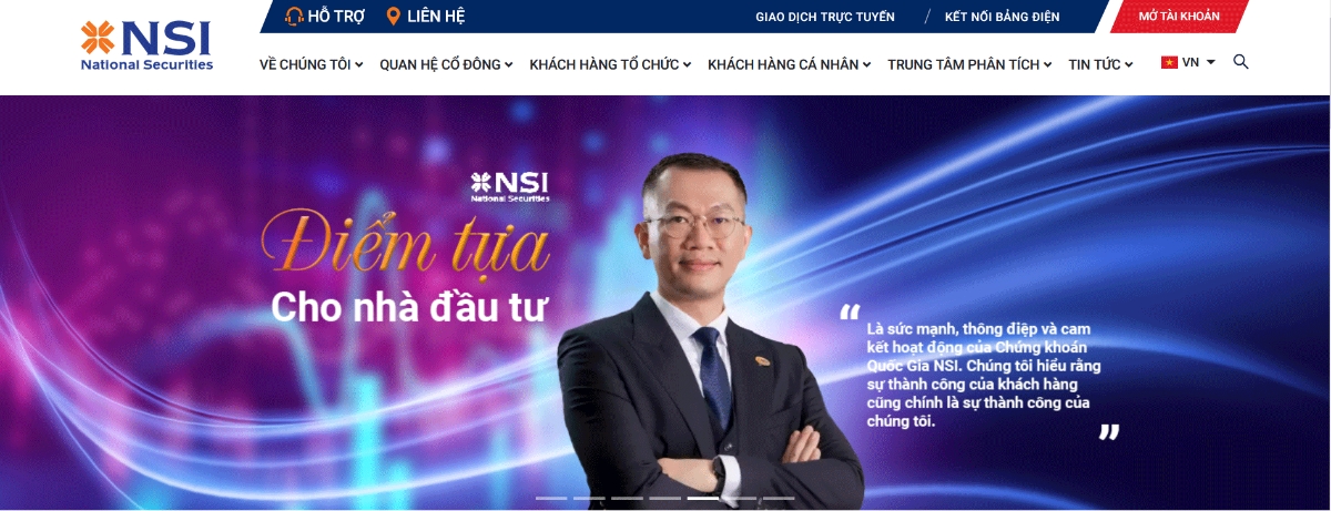 Trang web của Công ty cổ phần chứng khoán Quốc Gia (NSI).