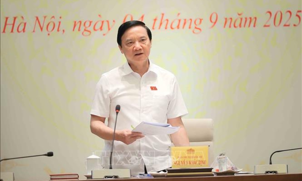 Phó Chủ tịch Quốc hội Nguyễn Khắc Định, Ủy viên Hội đồng bầu cử quốc gia, trưởng Tiểu ban phát biểu. Ảnh: TTXVN.