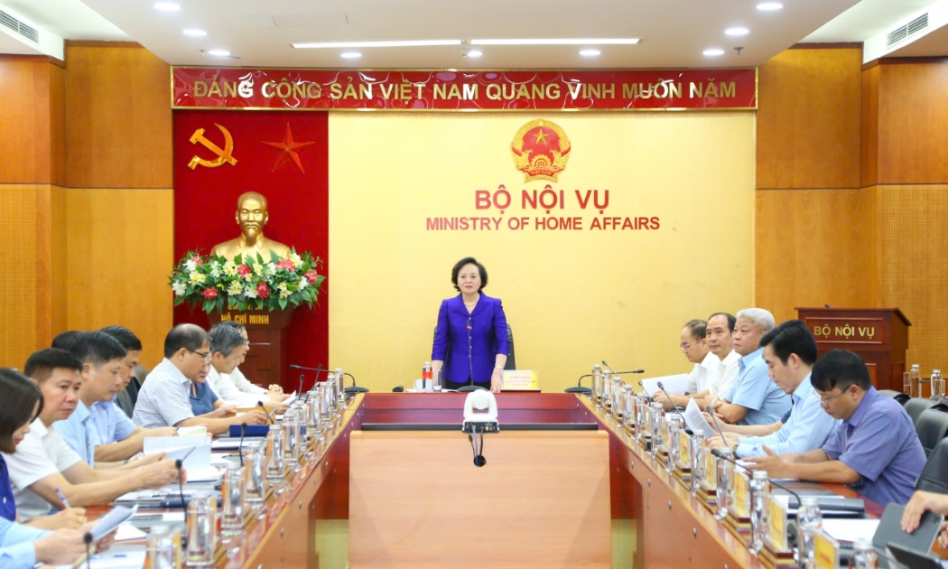 Bộ trưởng Bộ Nội vụ Phạm Thị Thanh Trà chủ trì hội nghị giao ban công tác tháng 9. Ảnh: Tống Giáp.