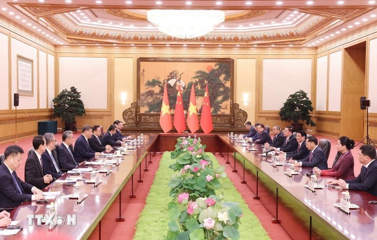 Chủ tịch nước Lương Cường hội đàm với Tổng Bí thư, Chủ tịch nước Trung Quốc Tập Cận Bình. Ảnh: TTXVN.