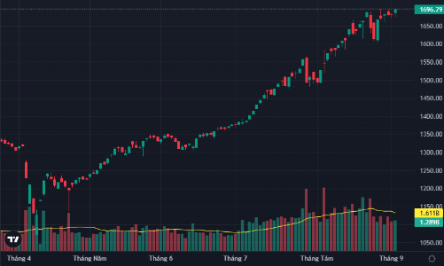 VN-Index lên đỉnh lịch sử mới, sắp chạm 1700 điểm