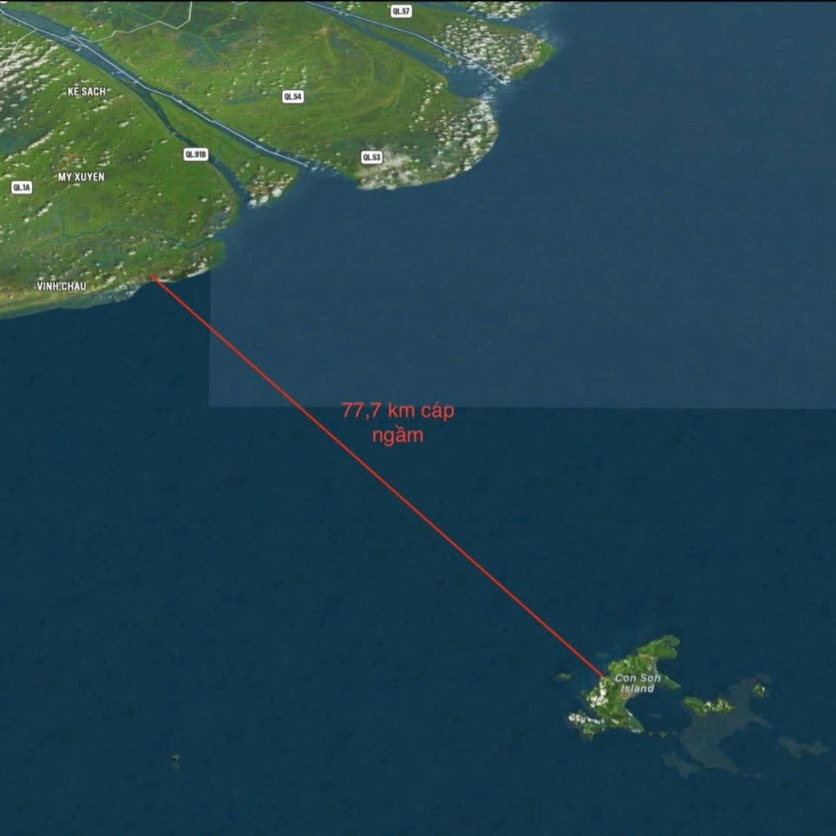 Dự án có quy mô cấp điện áp 110kV, tổng chiều dài 103,7km, cáp ngầm xuyên biển 77,7 km -Ảnh: Cổng thông tin điện tử UBND đặc khu Côn Đảo.