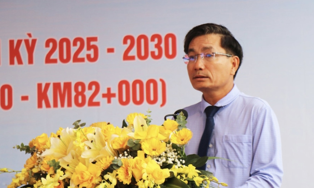 Phó Chủ tịch UBND tỉnh Quảng Ngãi Nguyễn Ngọc Sâm phát biểu tại Lễ khởi công dự án.