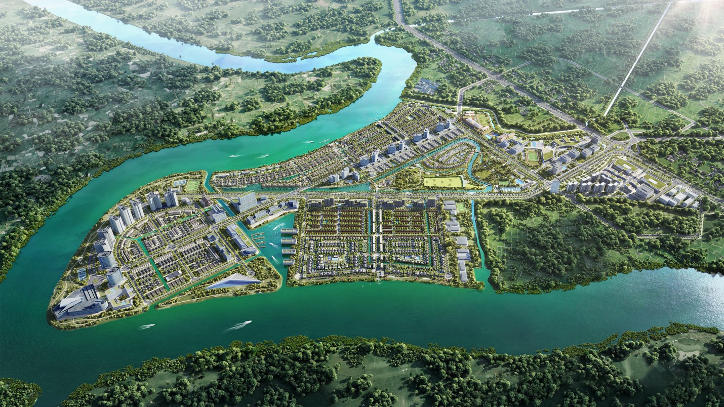 Đô thị tích hợp Waterpoint được bao bọc bởi 3 mặt sông nước.