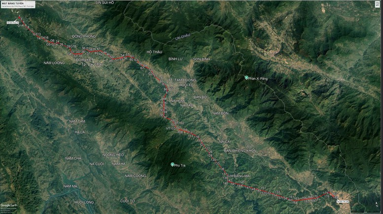 Hướng tuyến dự án đường dây 220kV Phong Thổ - Than Uyên. (Ảnh: EVNNPT)