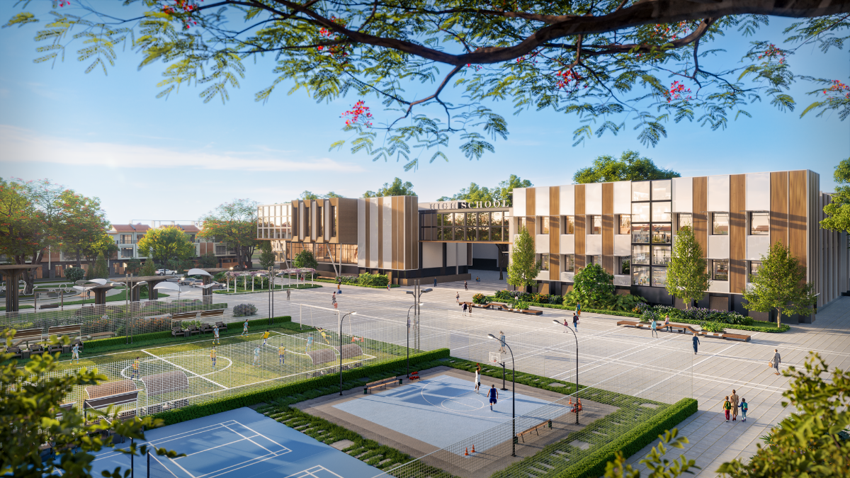 Khuôn viên sân chơi thể thao trường học liên cấp chuẩn quốc tế tại LA Home.