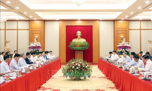 Bộ Chính trị làm việc với Ban Thường vụ Đảng ủy Chính phủ