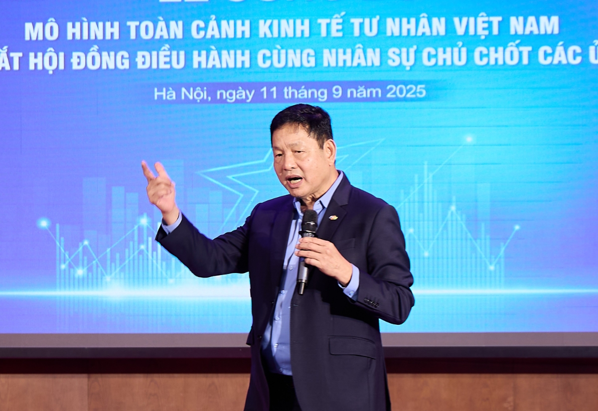 Ông Trương Gia Bình, Trưởng Ban IV, Thành viên Hội đồng điều hành Toàn cảnh Kinh tế tư nhân Việt Nam, phát biểu tại lễ công bố “Mô hình Toàn cảnh Kinh tế tư nhân Việt Nam” (ViPEL).